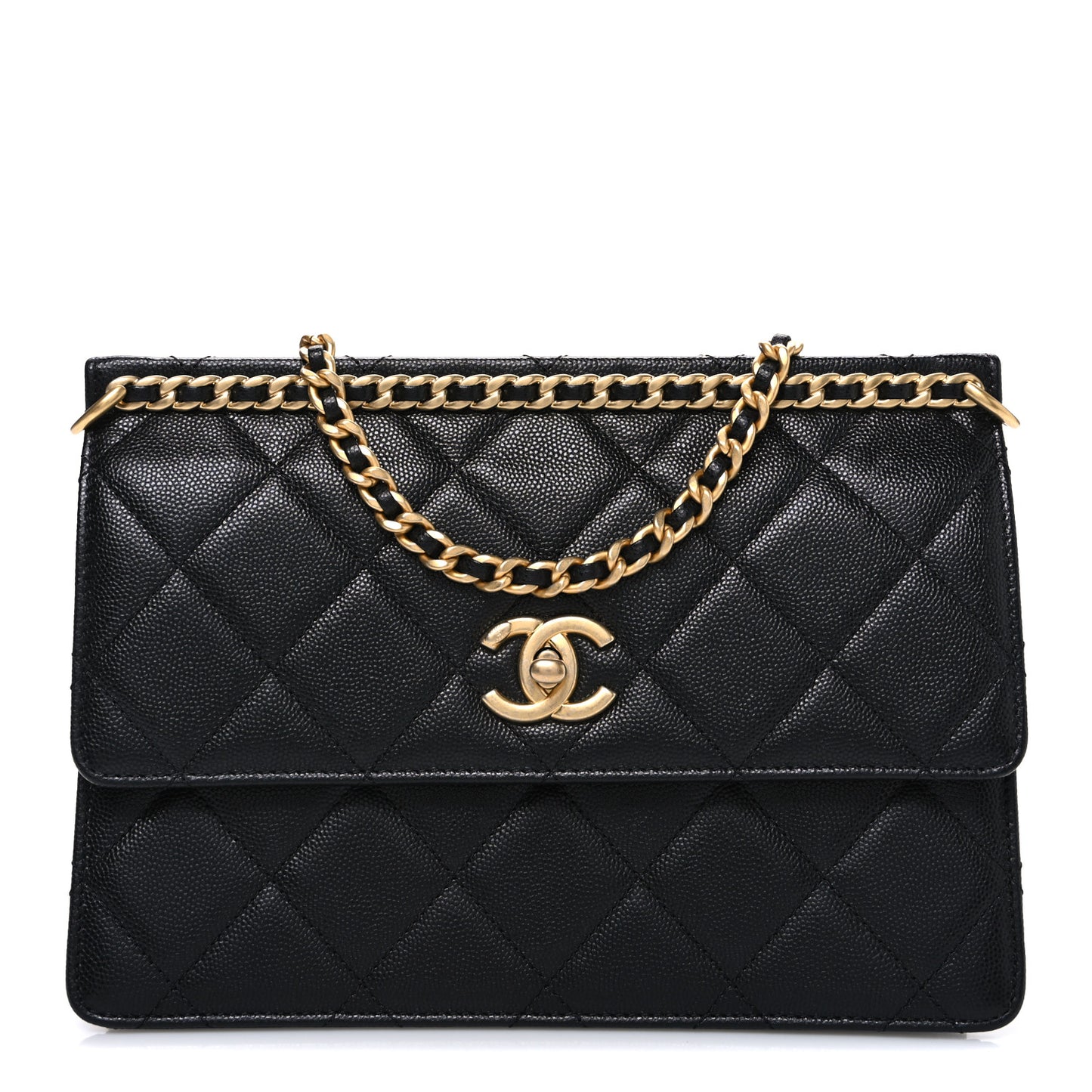 Caviar Quilted Chain Frame Flap Black