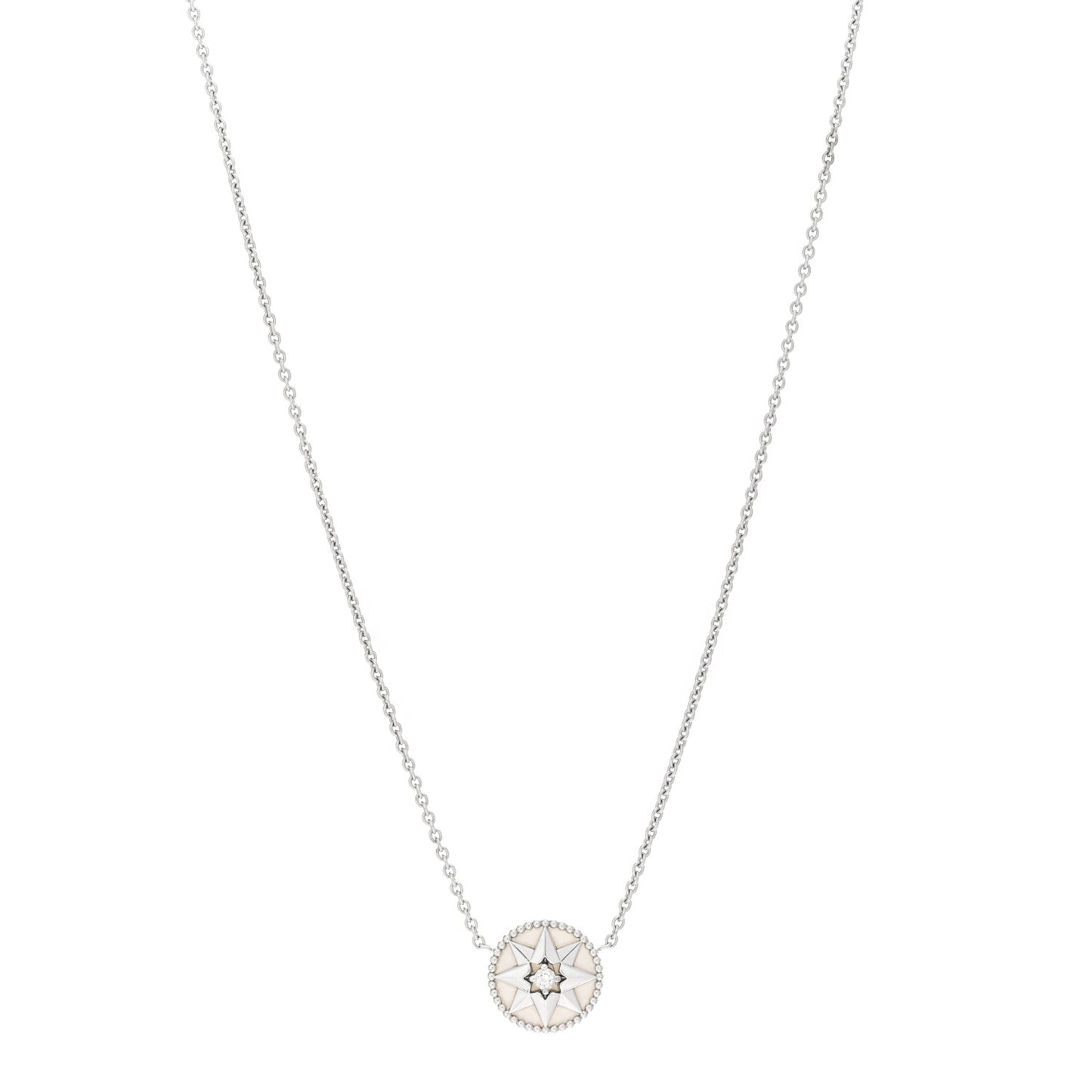 18K White Gold Diamond Mother of Pearl Rose Des Vents Necklace