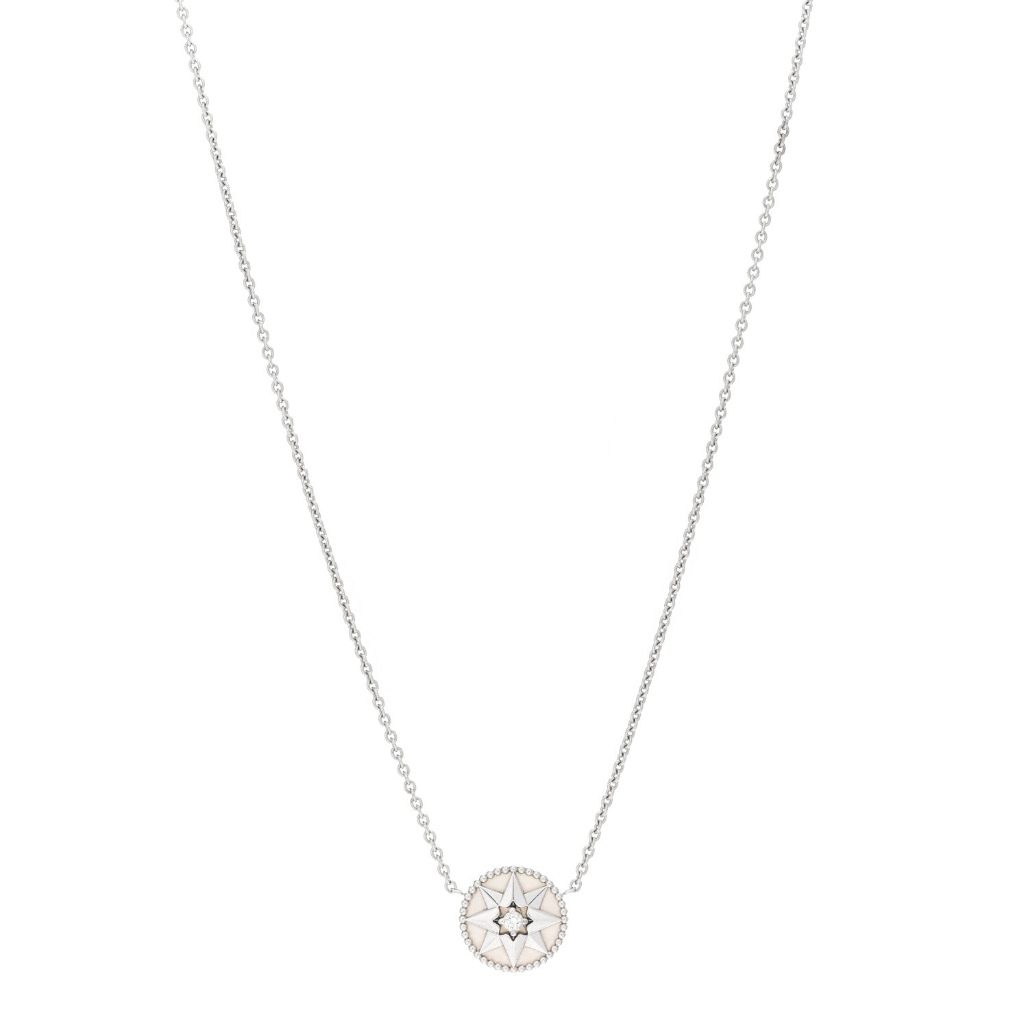 Christian Dior 18K White Gold Diamond Mother of Pearl Rose Des Vents Necklace 1 of 5