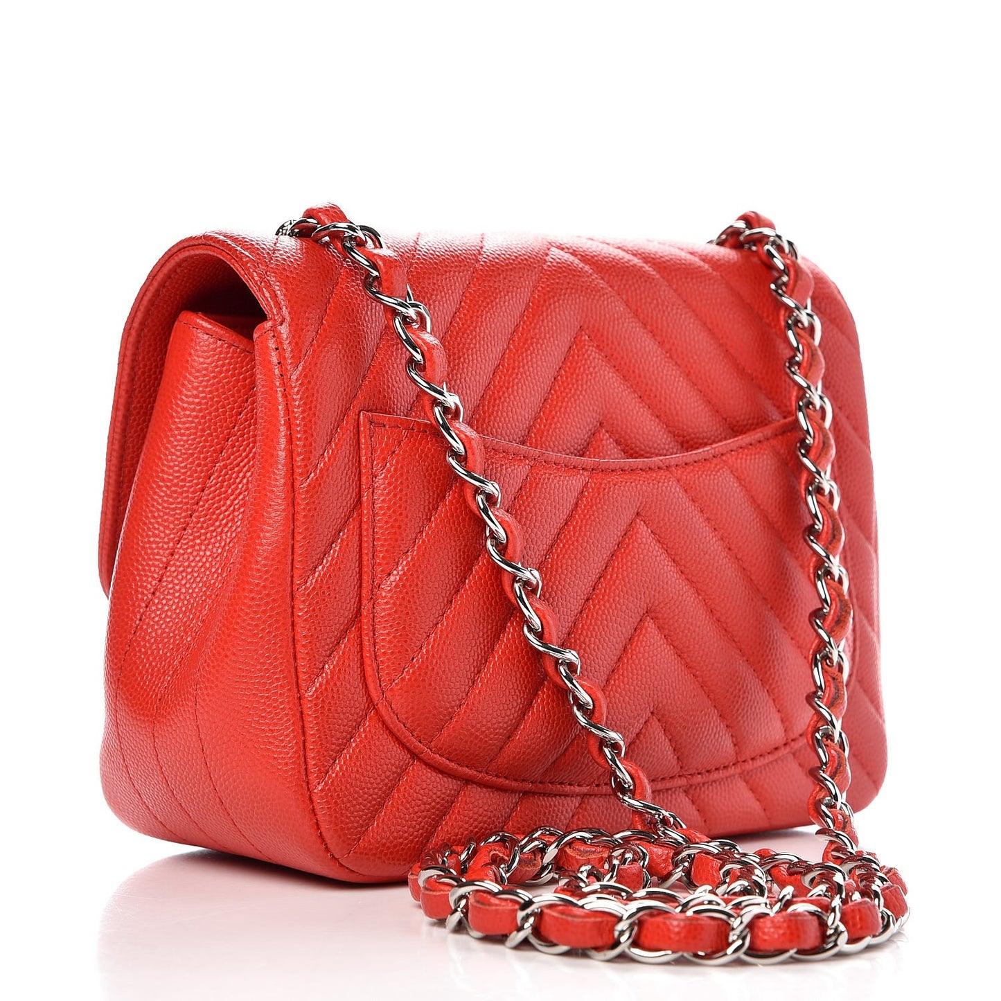 Caviar Chevron Quilted Mini Square Flap Red