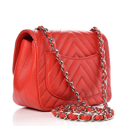 Chanel Caviar Chevron Quilted Mini Square Flap Red 3 of 7
