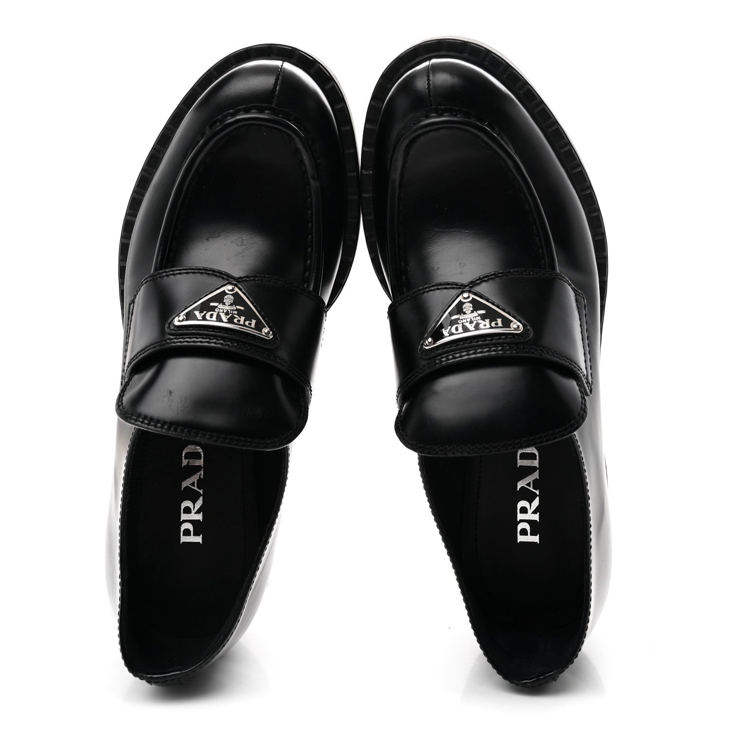Prada Spazzolato Metal Triangle Logo 50mm Loafers 36.5 Black 2 of 9