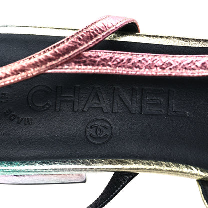 Chanel Laminated Calfskin Grosgrain Cap Toe CC Slingback Flats 36.5 Multicolor Black 7 of 7