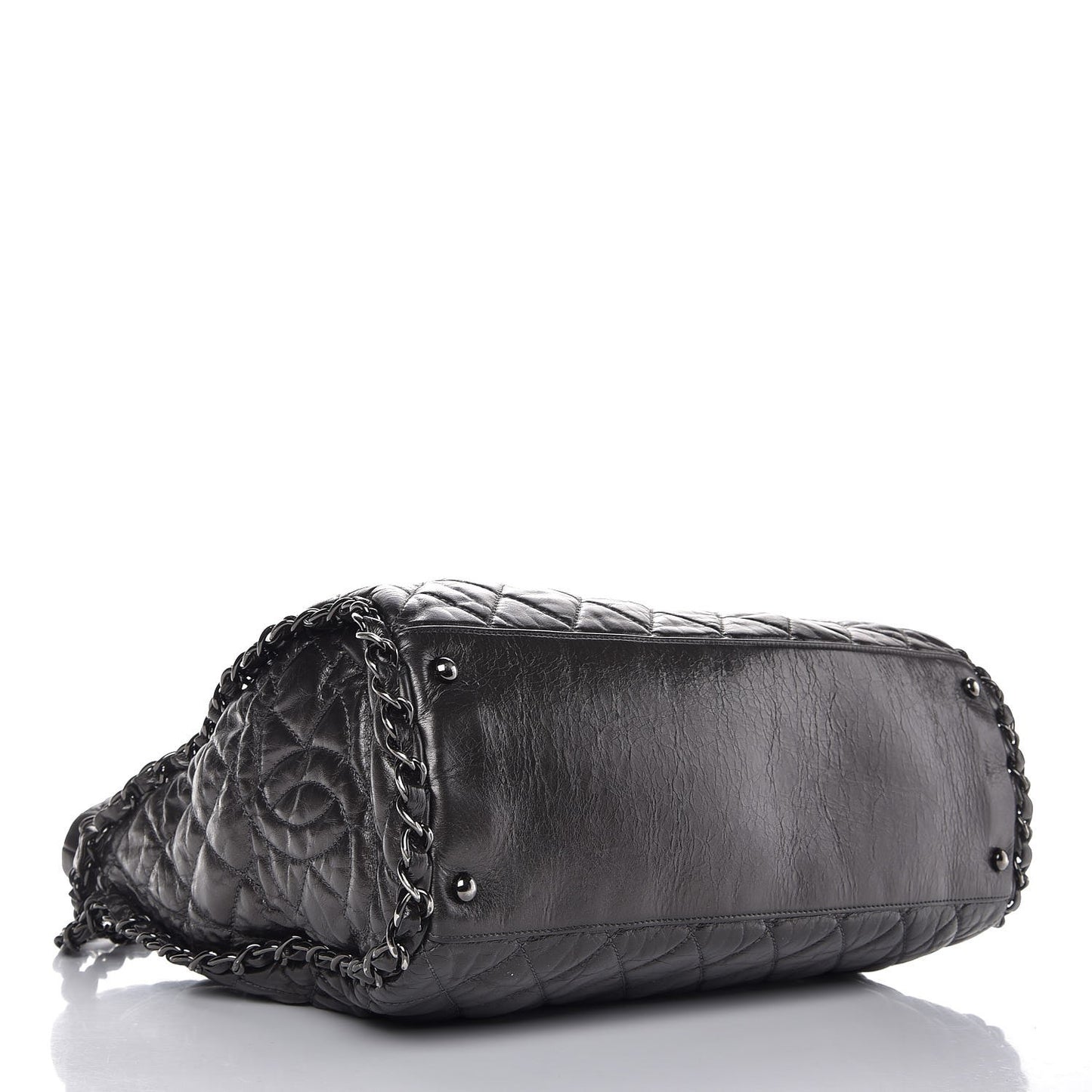 Metallic Calfskin Quilted Large Chain Me Hobo Dark Grey