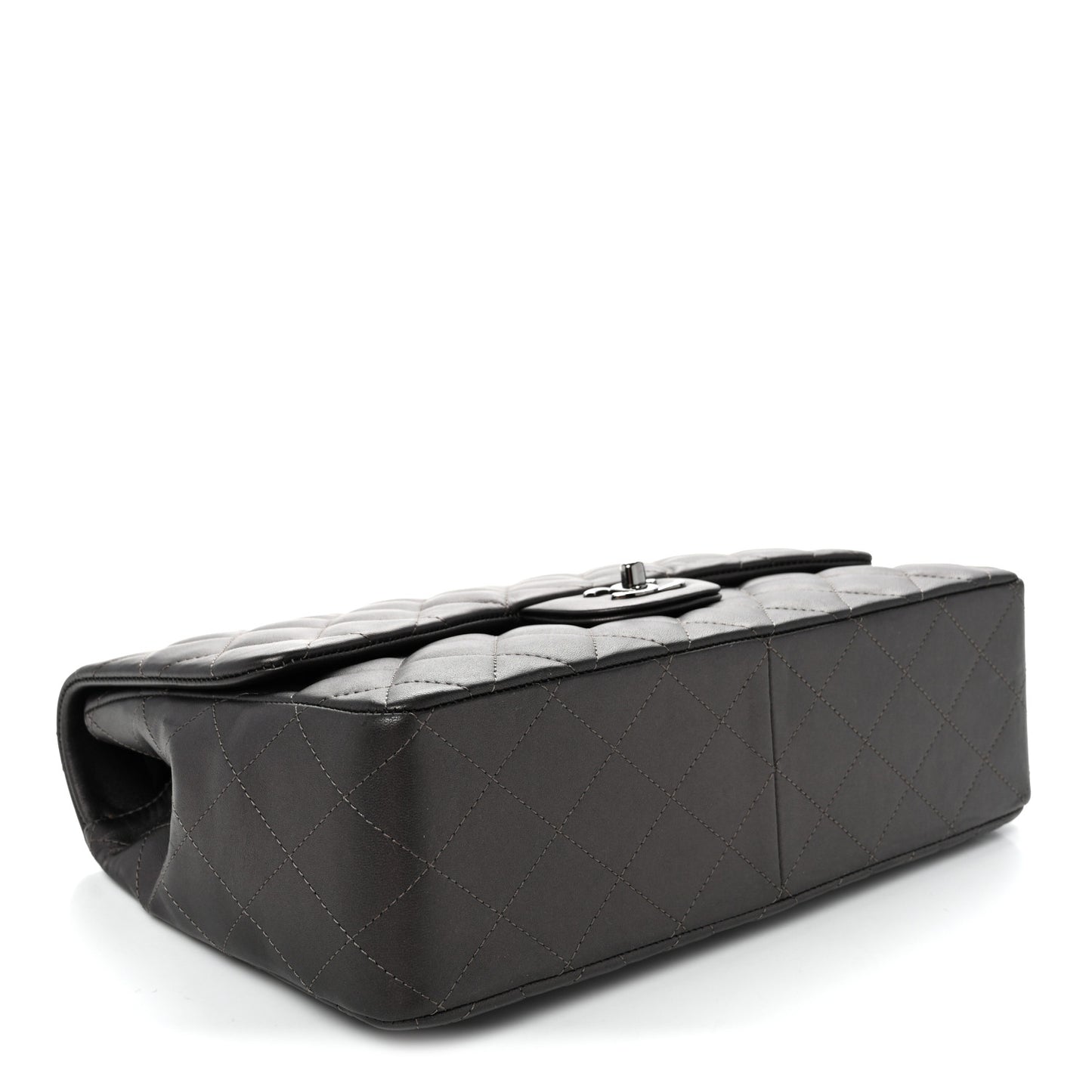 Lambskin Quilted Jumbo Single Flap  Dark Grey