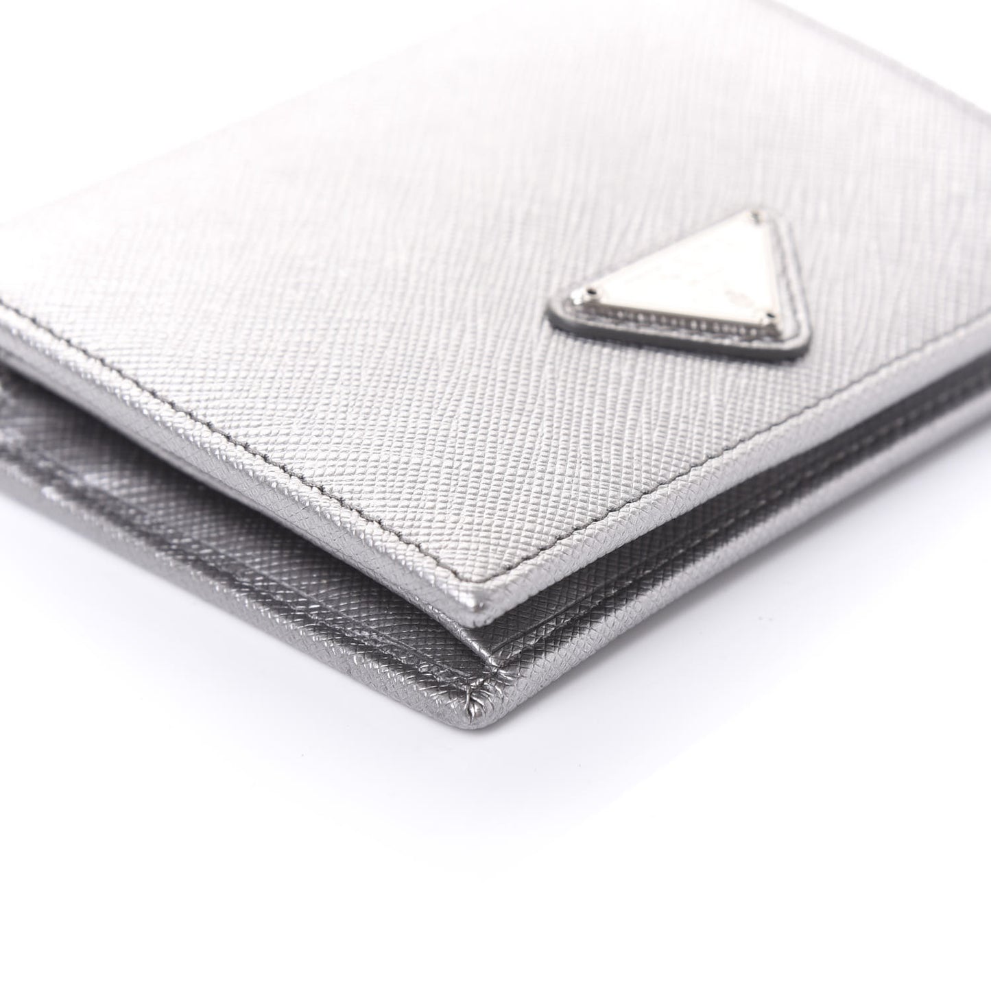 Metallic Saffiano Metal Bi-Fold Wallet Silver