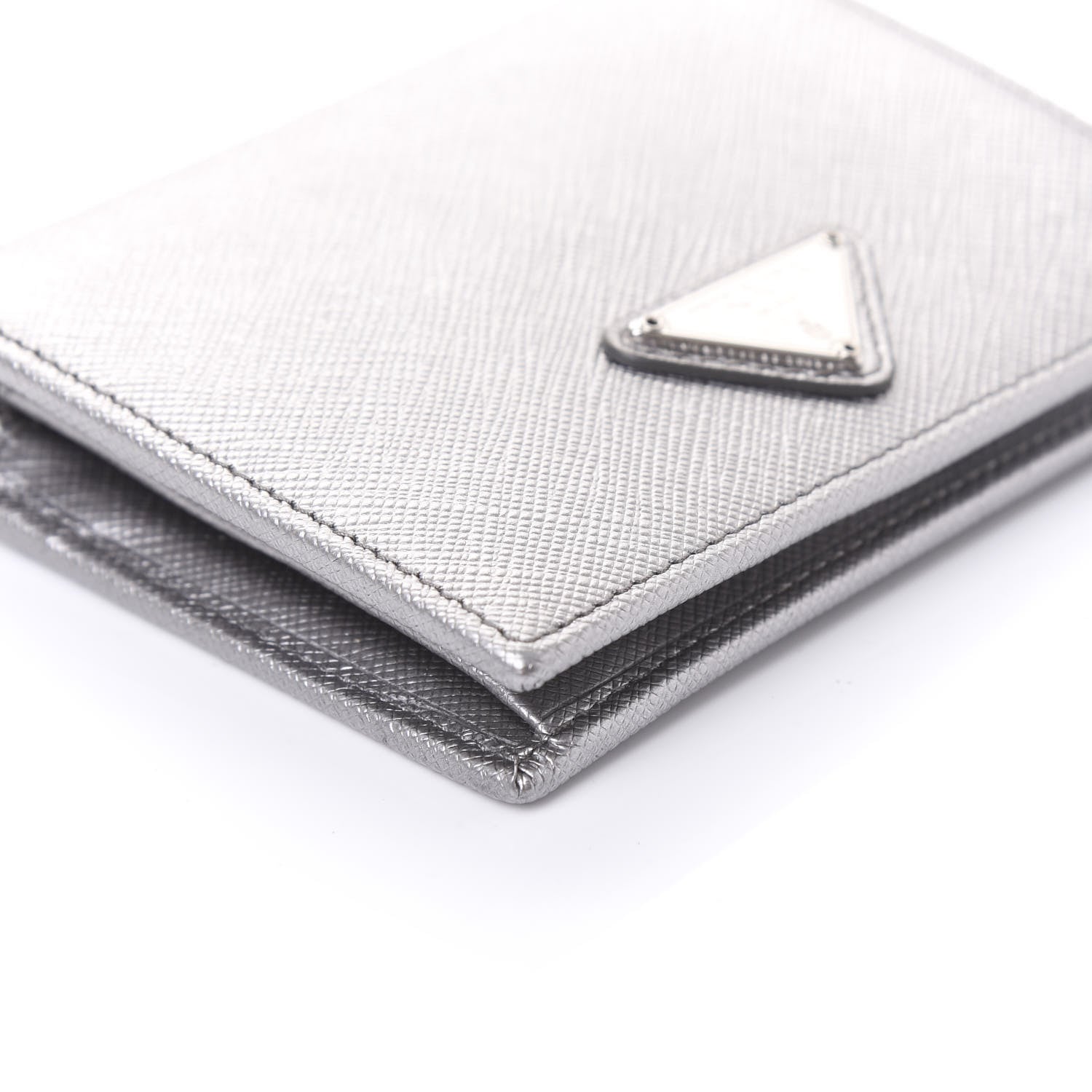 Prada Metallic Saffiano Metal Bi-Fold Wallet Silver 7 of 10