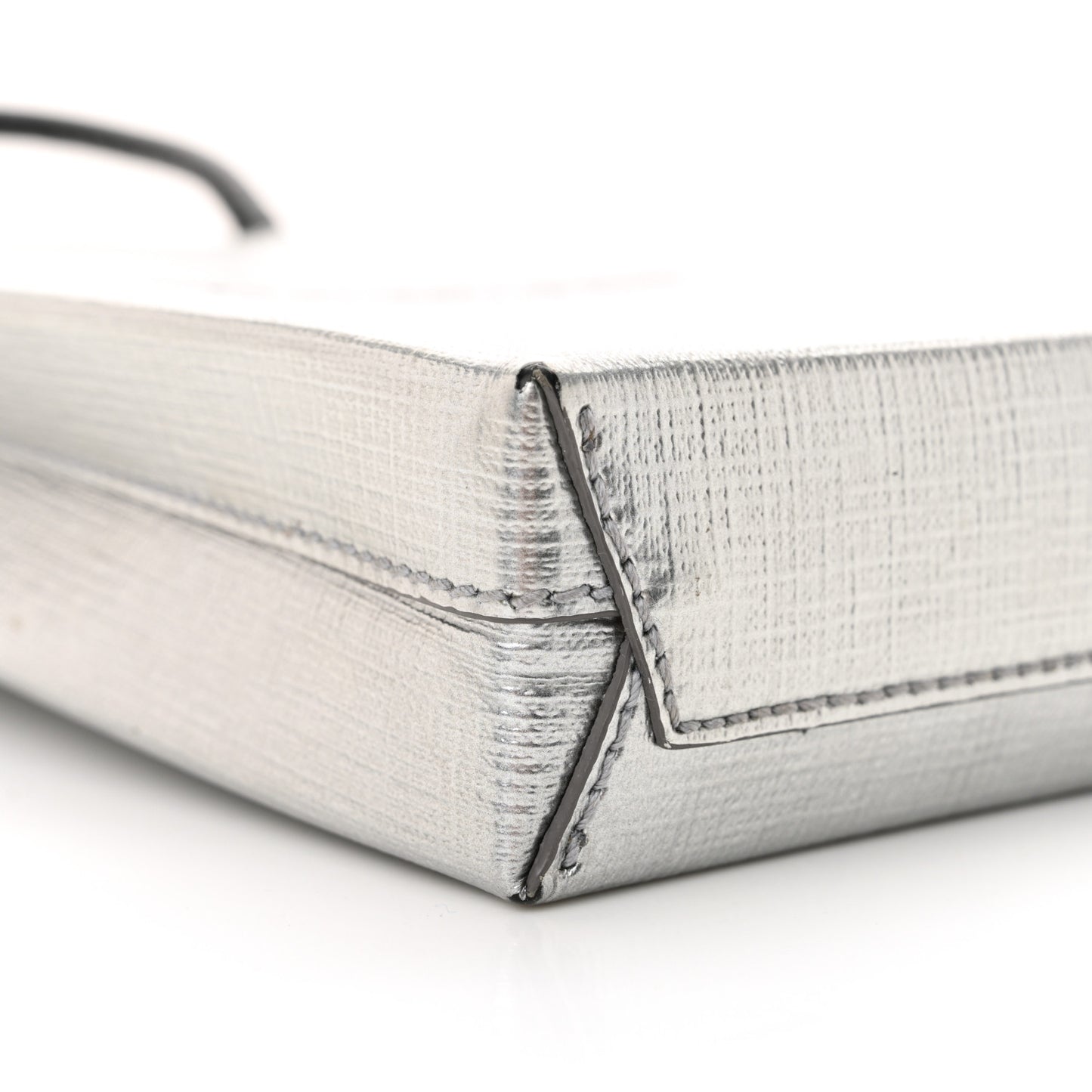 Metallic Textured Calfskin Logo Shopping Phone Holder Bag Silver