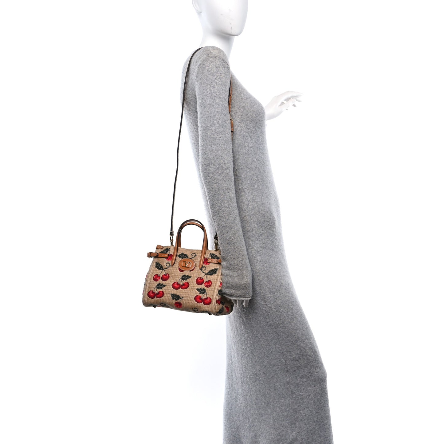 Jacquard Raffia Cherryfic Small Vlogo Antibes Shopping Bag Natural Red