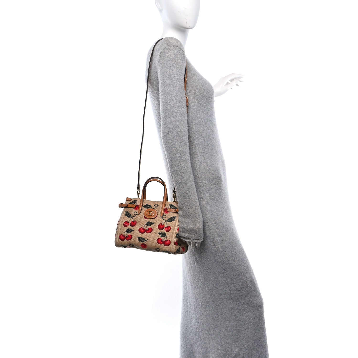 Valentino Garavani Jacquard Raffia Cherryfic Small Vlogo Antibes Shopping Bag Natural Red 2 of 9
