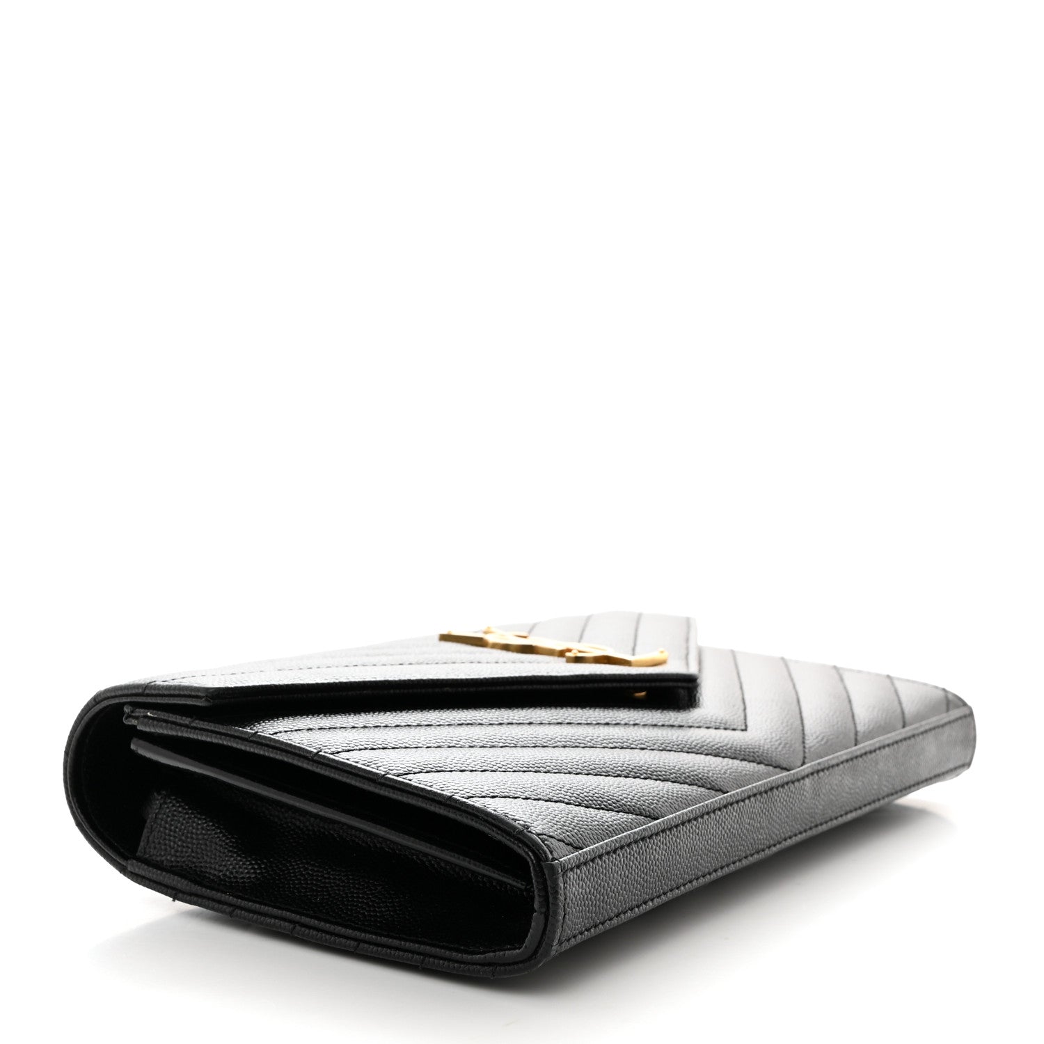 Saint Laurent Grain De Poudre Matelasse Chevron Monogram Chain Wallet Black 4 of 10