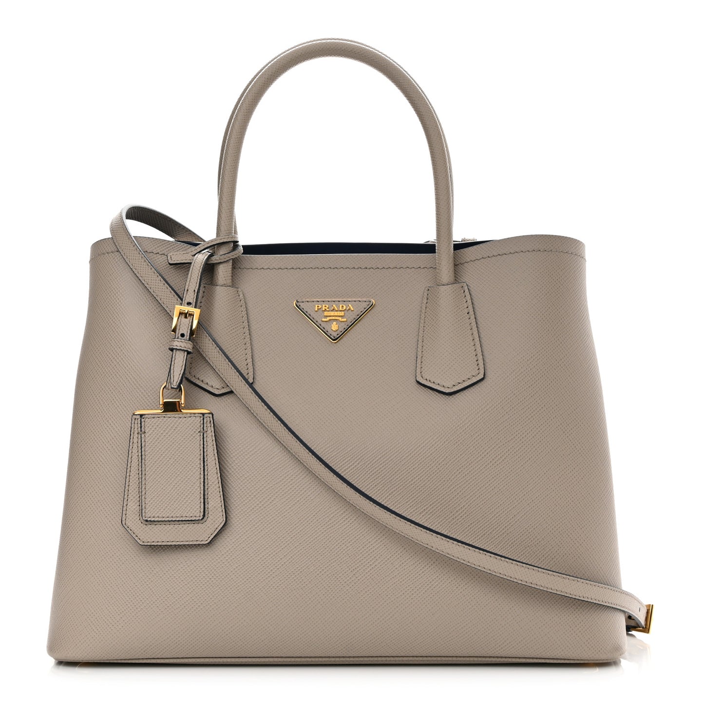Saffiano Cuir Medium Double Bag Pomice Bluette