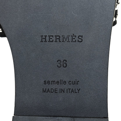 Hermes Suede Goatskin Studded Oran Sandals 36 Black 6 of 9