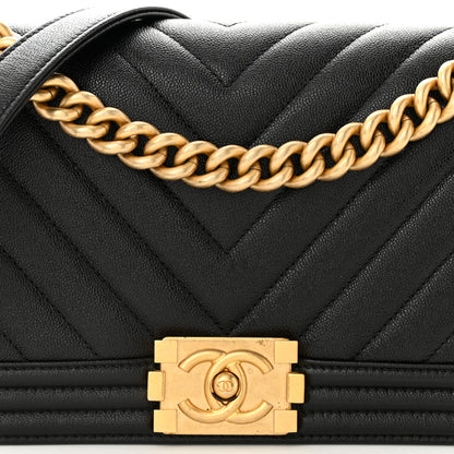Chanel Caviar Chevron Quilted Medium Boy Flap Black 8 of 12