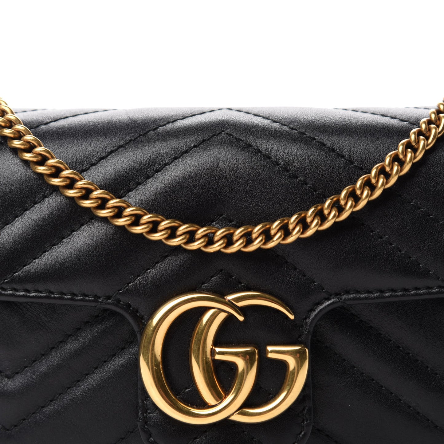 Calfskin Matelasse Super Mini GG Marmont Shoulder Bag Black