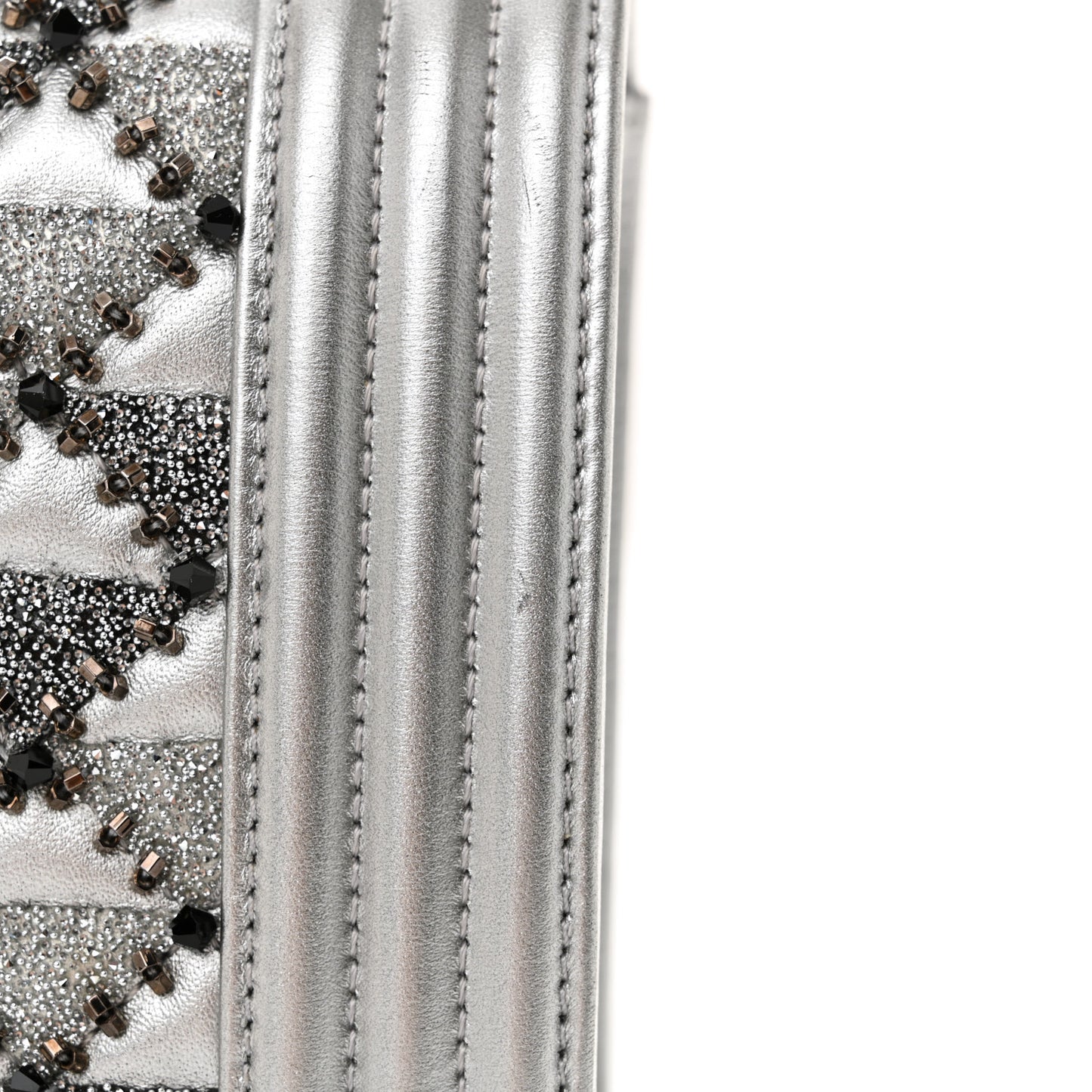 Metallic Lambskin Embellished Medium Boy Flap Silver