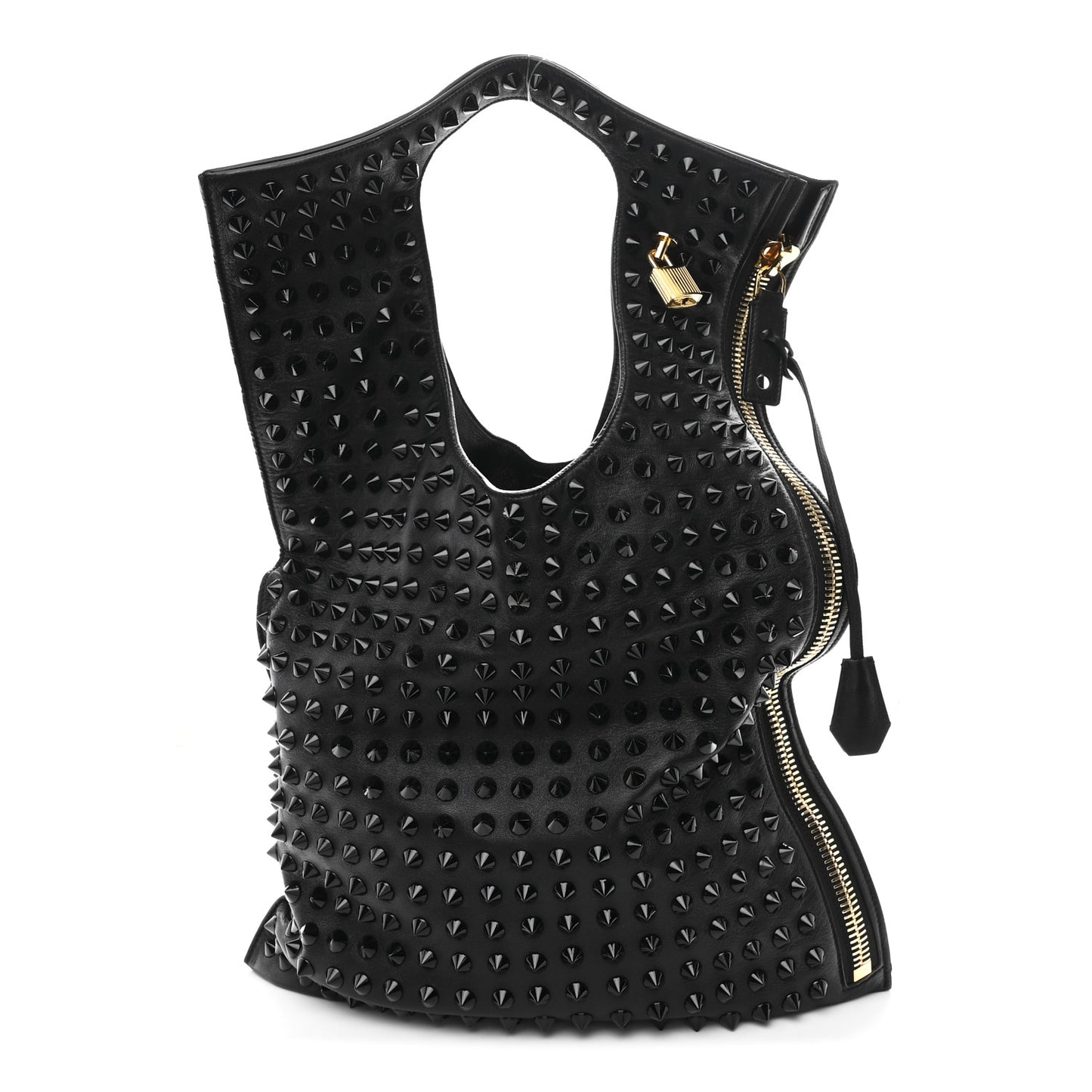 Ramskin Studded Large Alix Padlock Zip Shoulder Bag Black