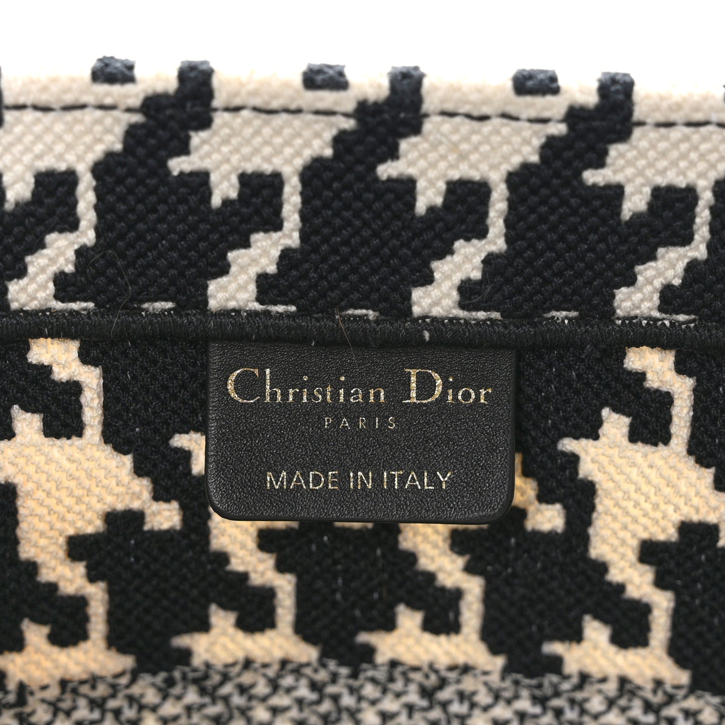 CHRISTIAN DIOR Canvas Macro Houndstooth Embroidered Medium Book Tote Black White
