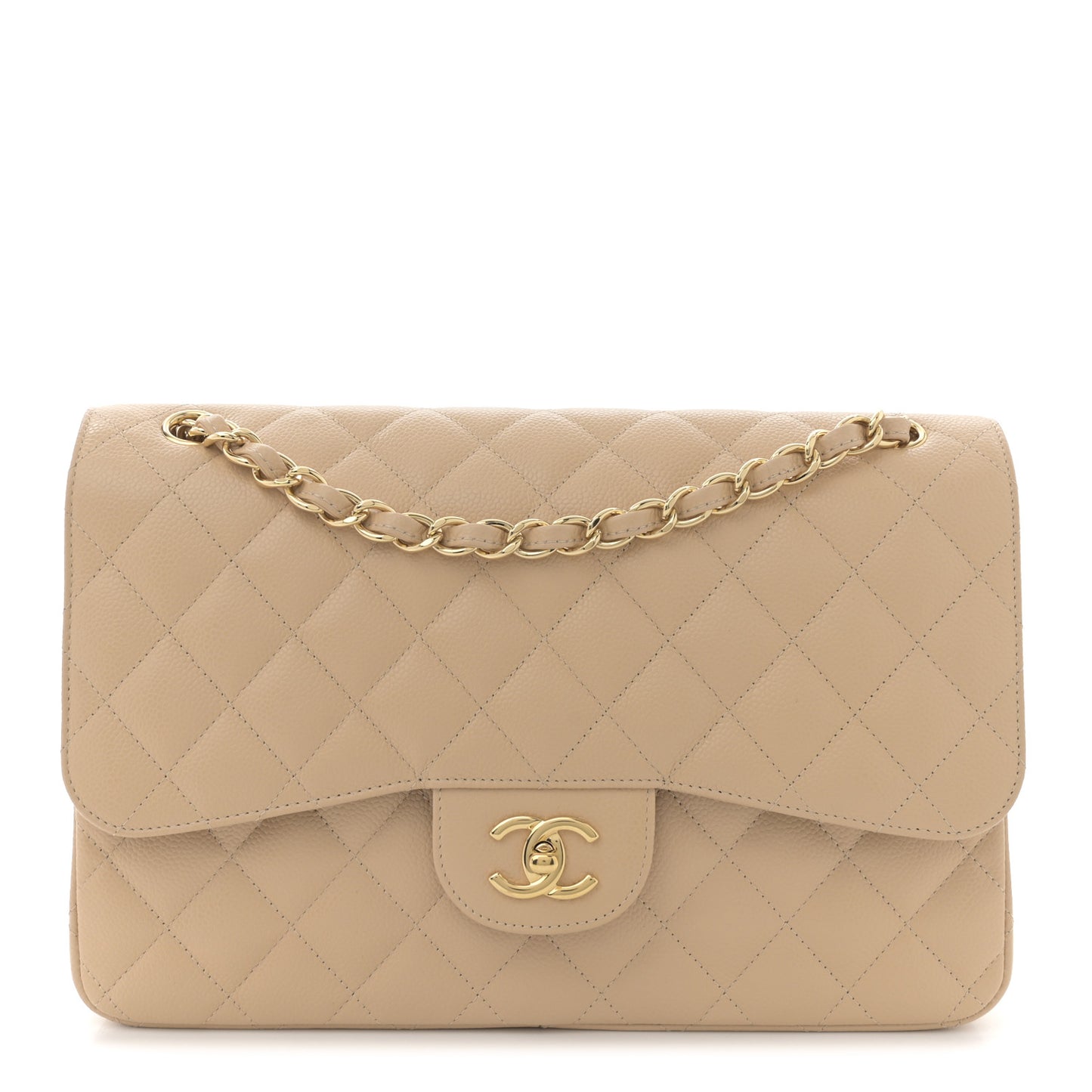 Caviar Quilted Jumbo Double Flap Beige Clair