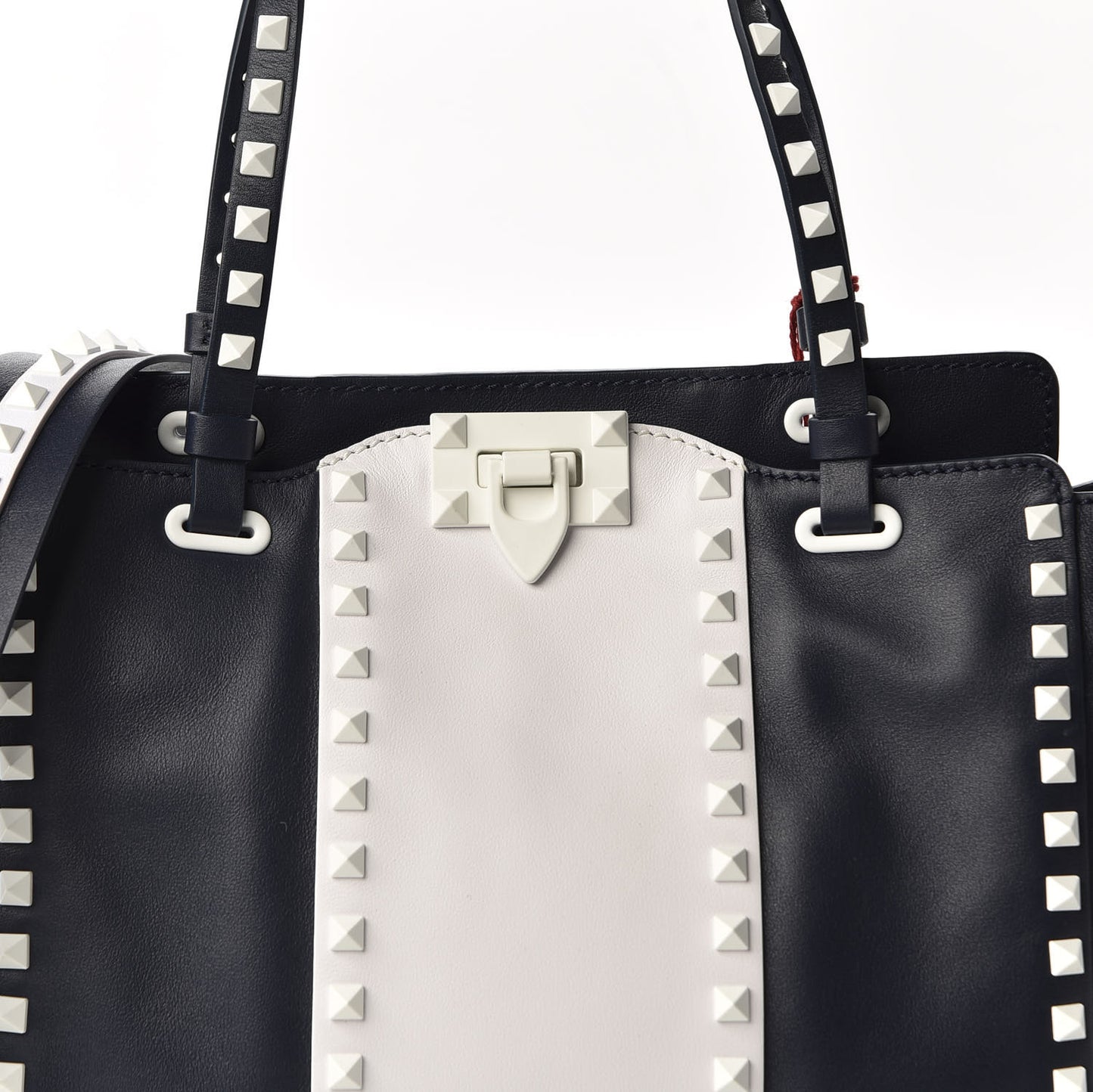 Vitello Colorblock Small Free Rockstud Tote Marine Optic White