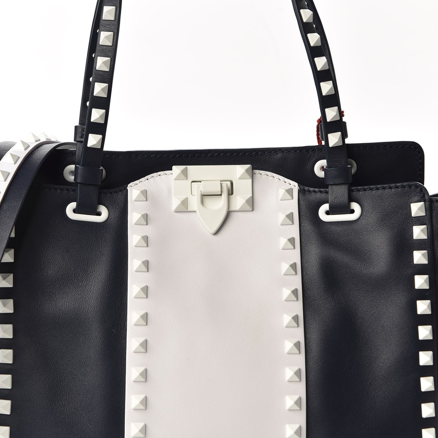 Valentino Garavani Vitello Colorblock Small Free Rockstud Tote Marine Optic White 8 of 8