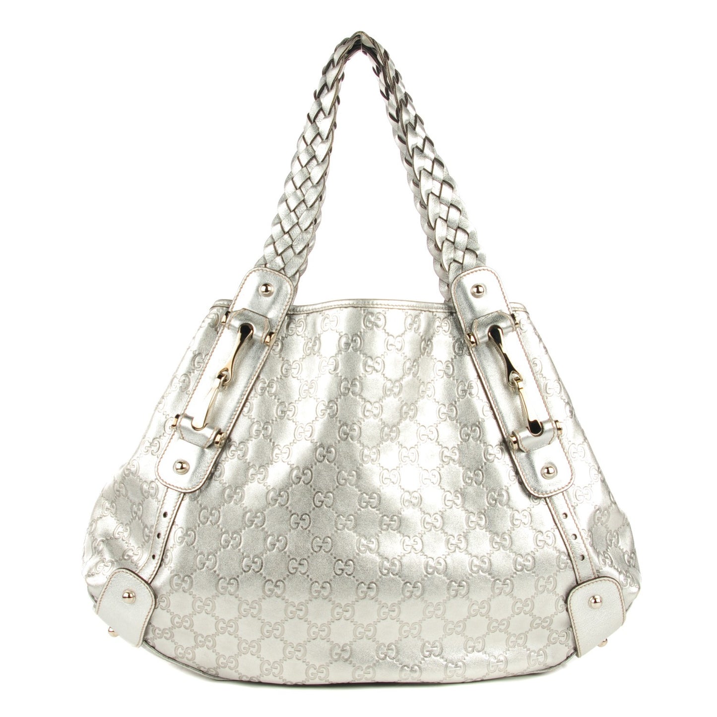 Metallic Guccissima Medium Pelham Shoulder Bag Silver
