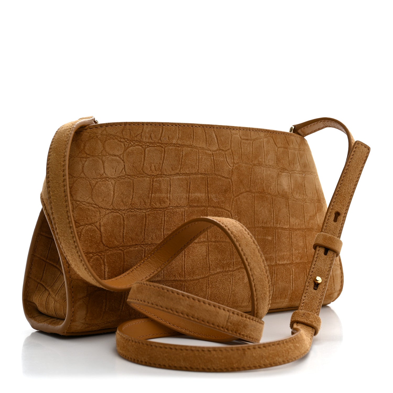 Salvatore Ferragamo Suede Alligator Embossed Mini Hug Crossbody Bag Natural Brown 3 of 10