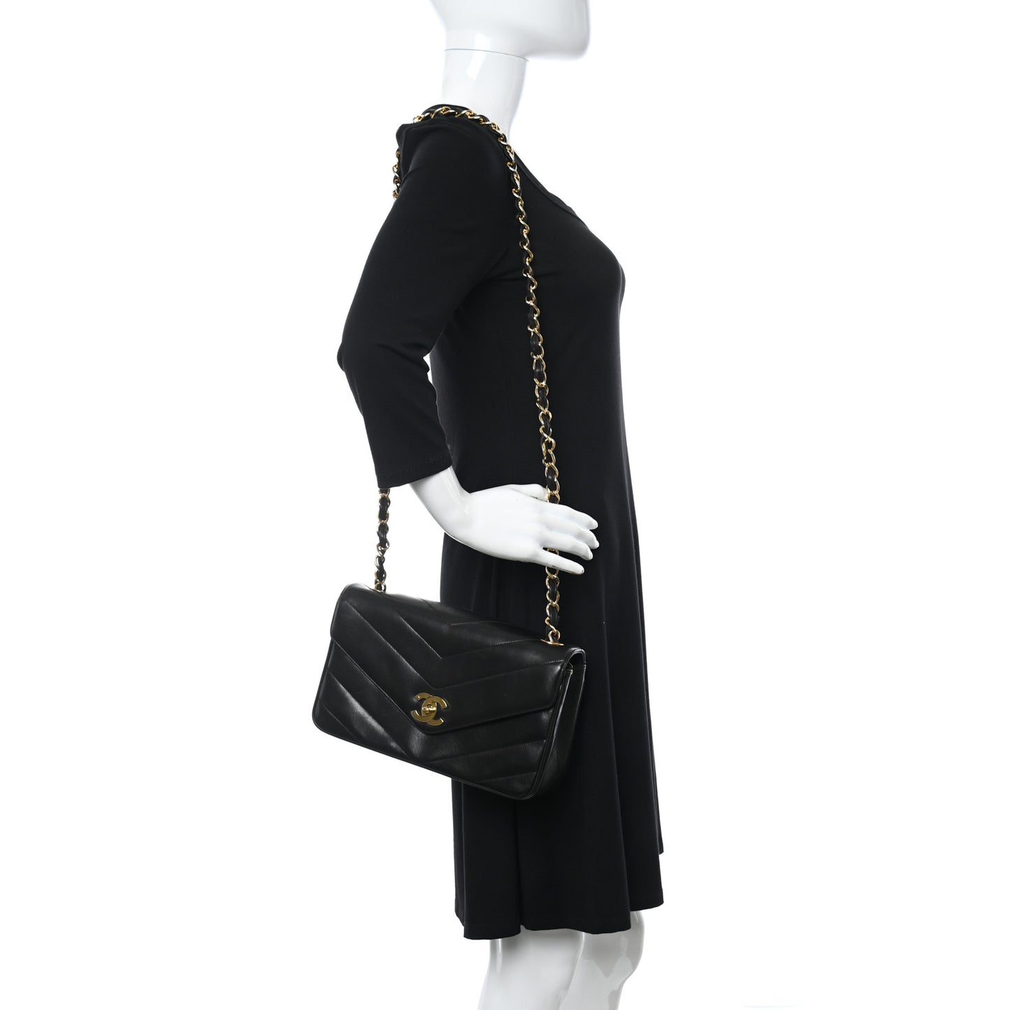 Lambskin Chevron Medium Flap Bag Black