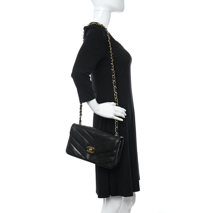 Chanel Lambskin Chevron Medium Flap Bag Black 2 of 13