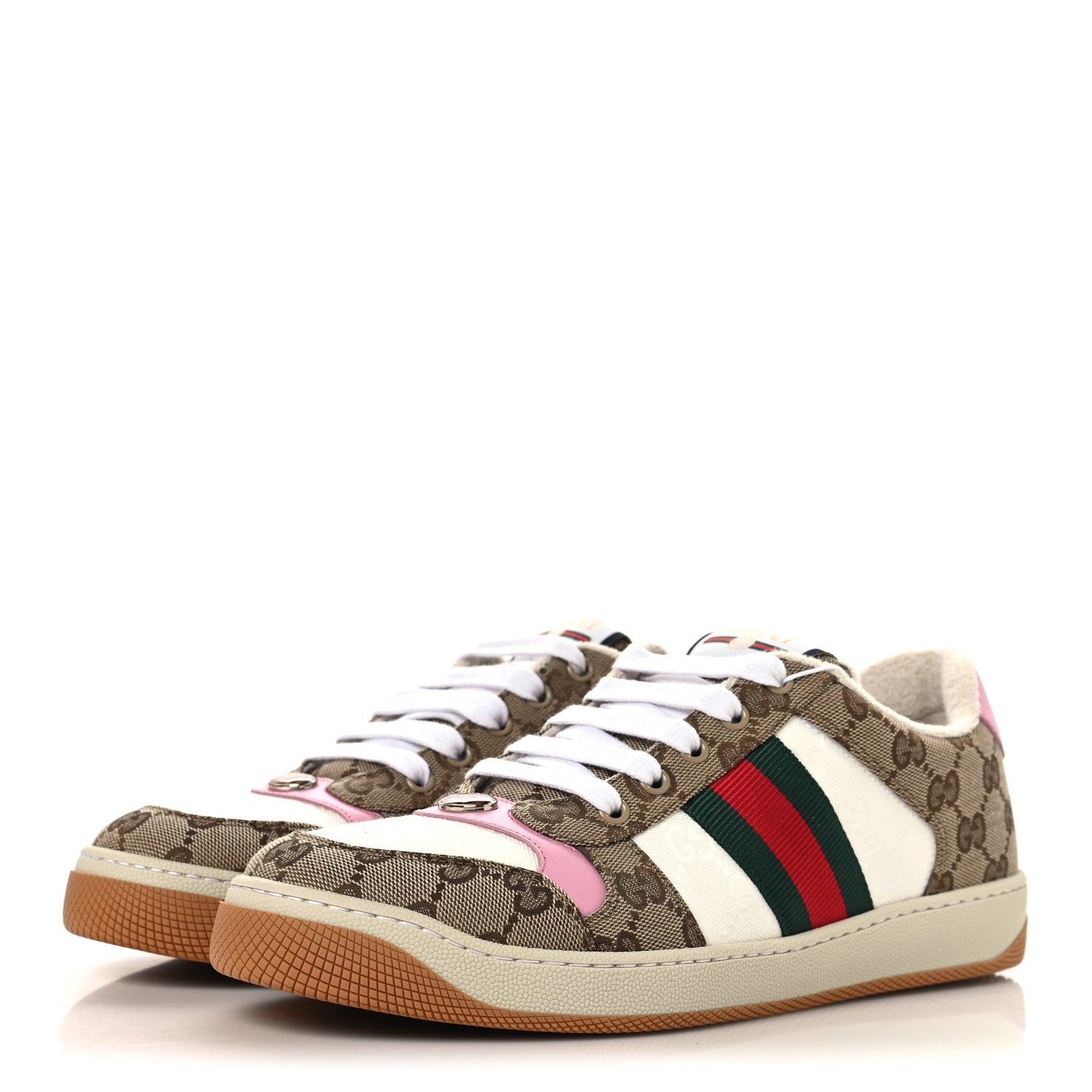 Gucci Lame GG Monogram Nubuck Web Screener Sneakers 40 Beige Ebony Pink 4 of 10
