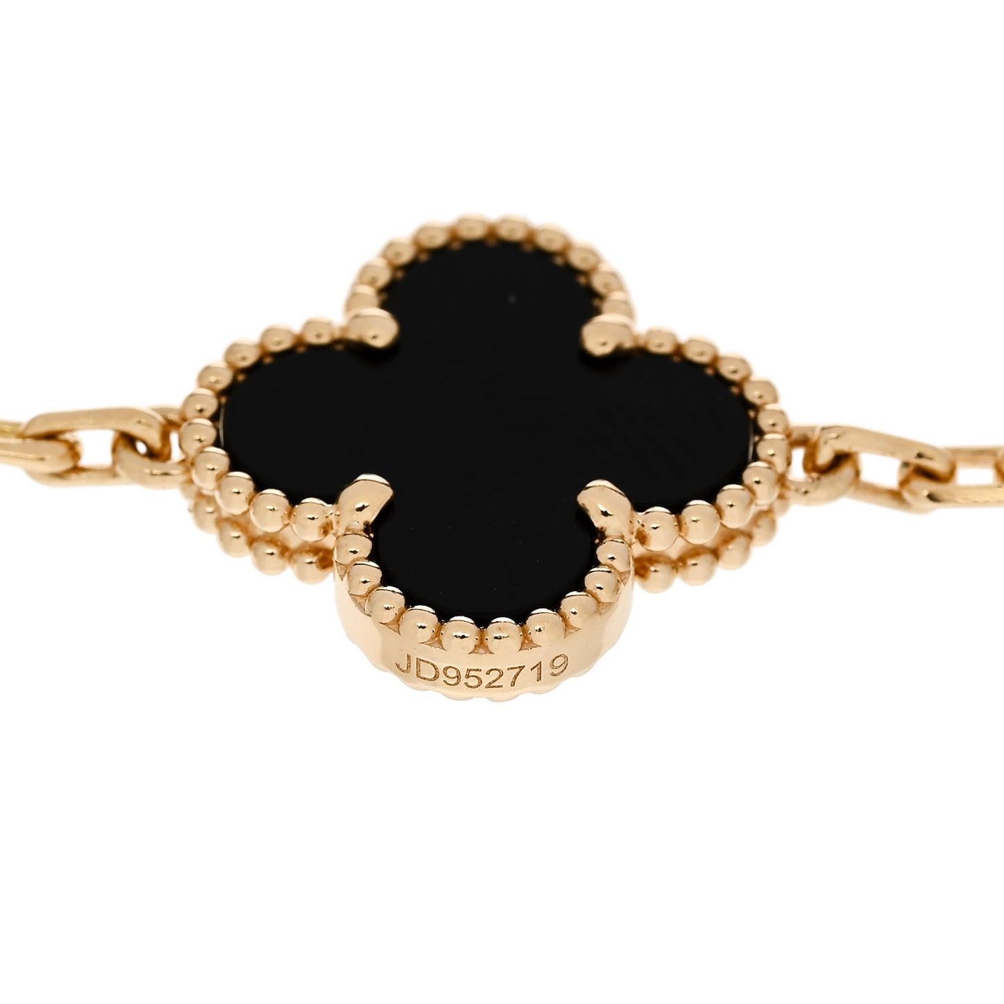 18K Yellow Gold Black Onyx 5 Motifs Vintage Alhambra Bracelet
