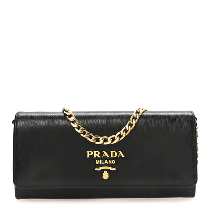 Prada Vitello Move Metal Oro Chain Wallet Black 1 of 11