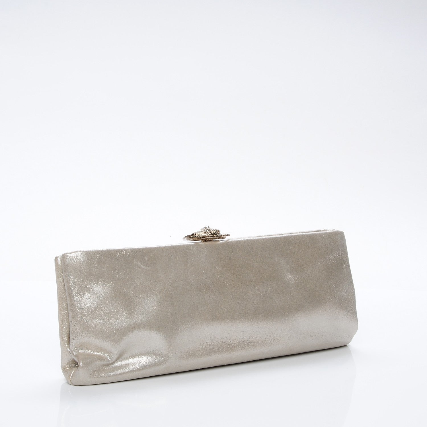 Chanel Iridescent Calfskin Crystal Camellia Evening Clutch Champagne 3 of 11