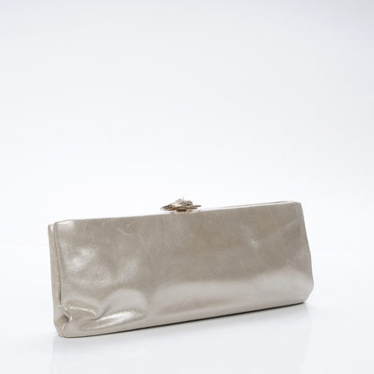 Chanel Iridescent Calfskin Crystal Camellia Evening Clutch Champagne 3 of 11