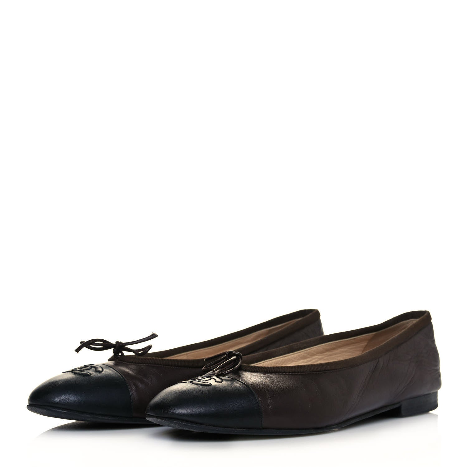 Chanel Lambskin Cap Toe Ballerina Flats 39.5 Black Brown 3 of 13