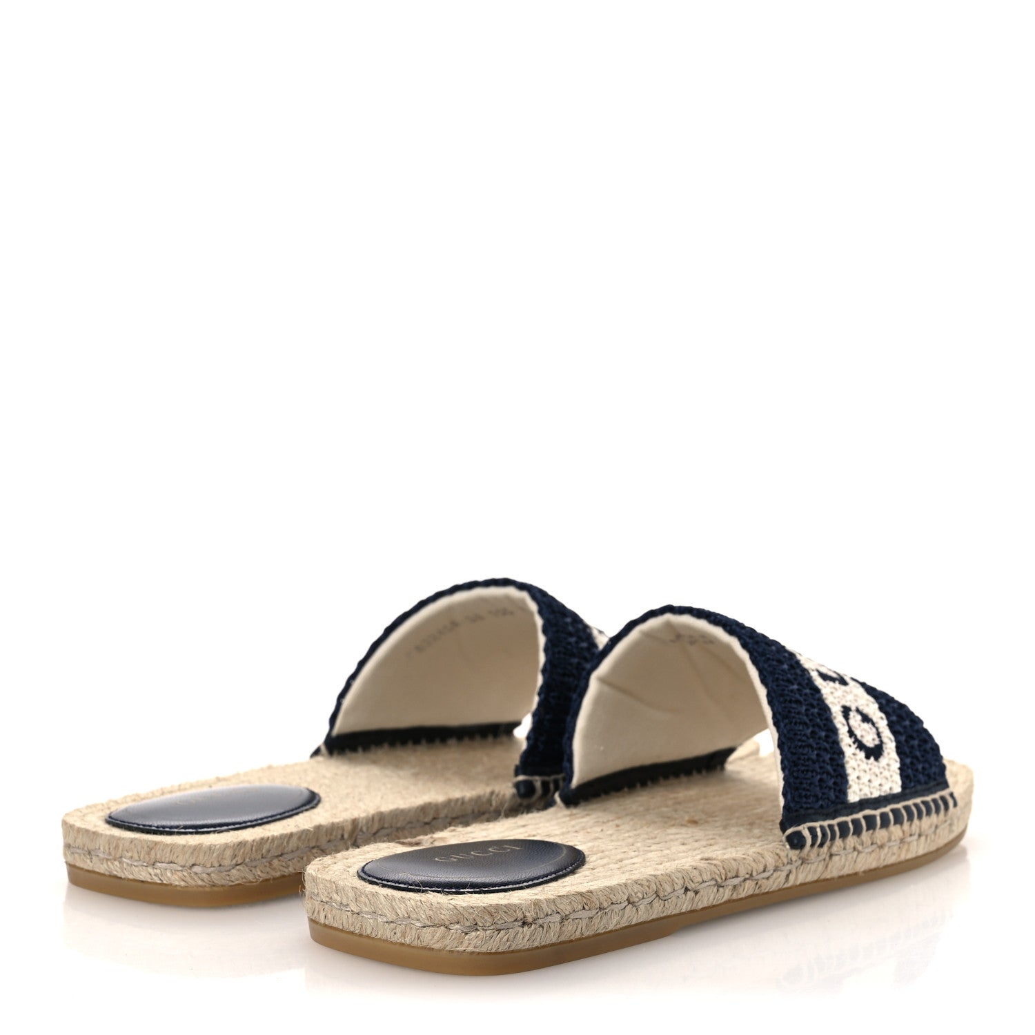 Gucci Macrochet Raffia Logo Flat Slide Espadrille Sandals 38 Blue Great White 6 of 13