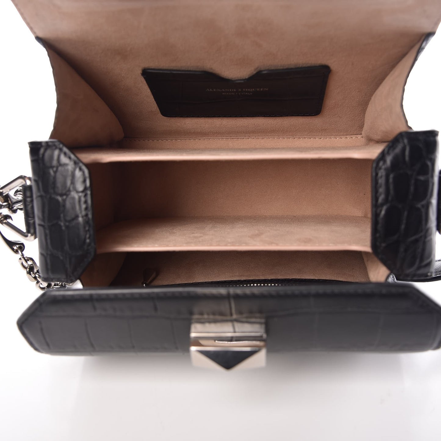 Calfskin Crocodile Embossed Box Shoulder Bag 19 Black