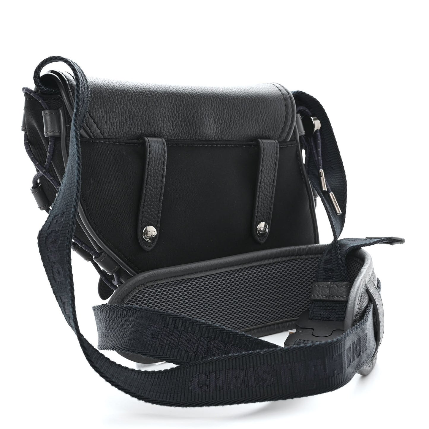 X SACAI Grained Calfskin Technical Fabric Mens Saddle Bag Black