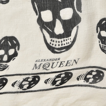 Alexander McQueen Silk Chiffon Skull Scarf Ivory Black 4 of 14