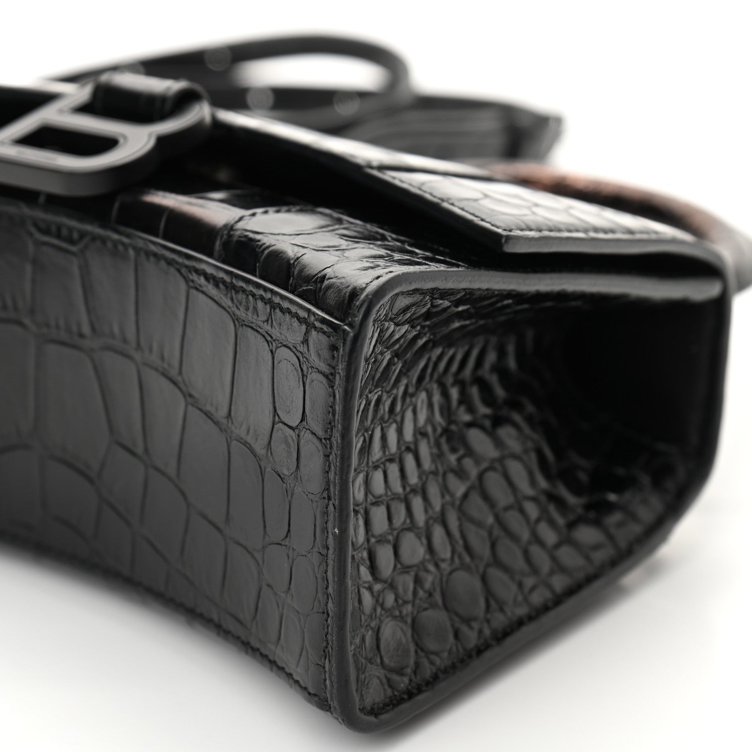 Balenciaga Shiny Calfskin Monochrome Crocodile Embossed Hourglass Top Handle Bag XS Black 9 of 9