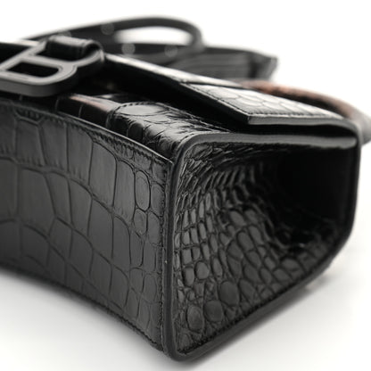 Balenciaga Shiny Calfskin Monochrome Crocodile Embossed Hourglass Top Handle Bag XS Black 9 of 9
