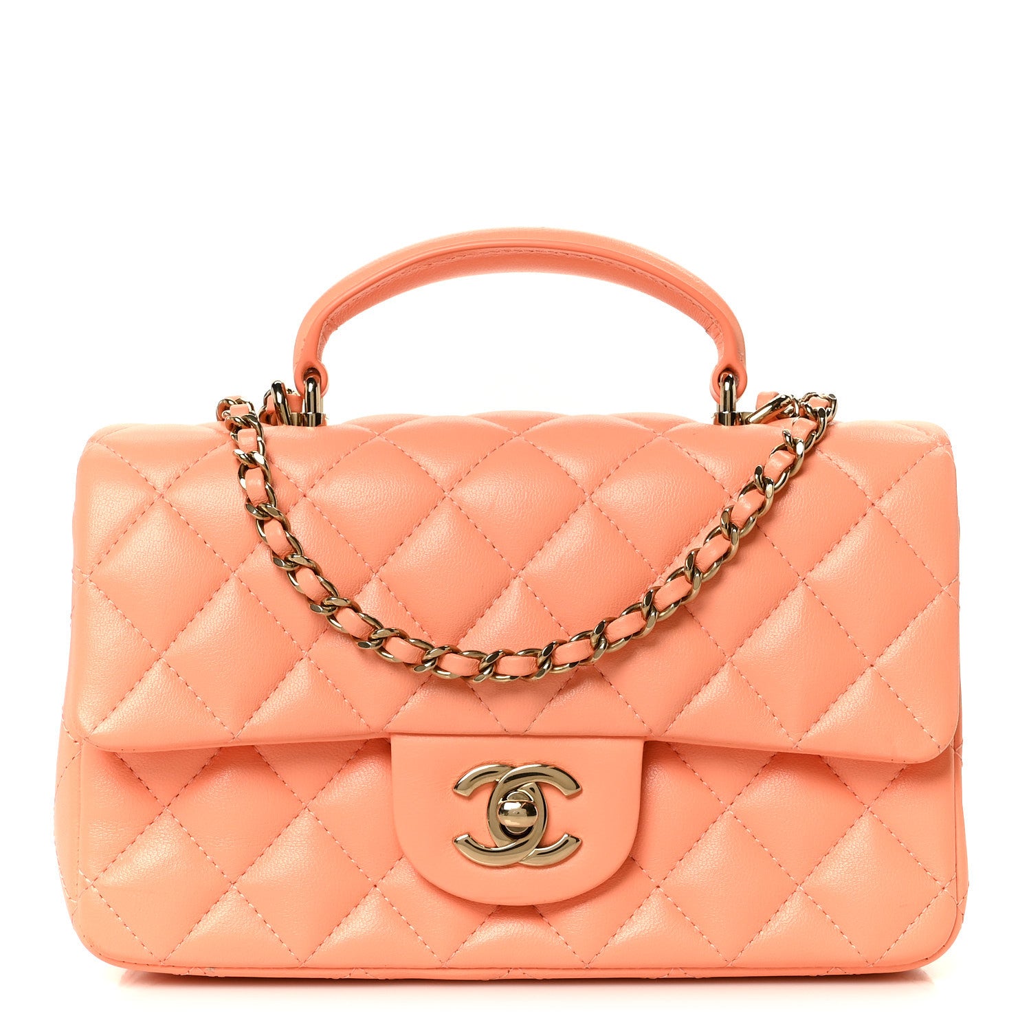 Chanel Lambskin Quilted Mini Top Handle Rectangular Flap Light Orange 1 of 11