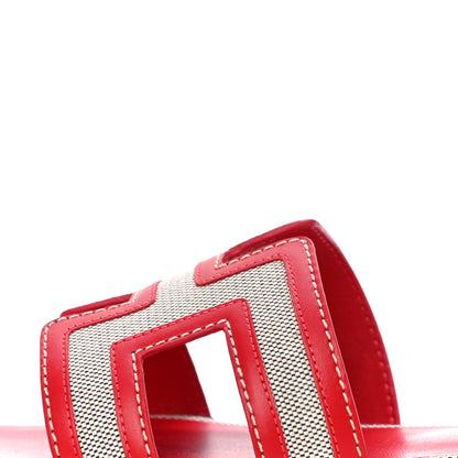 Hermes Canvas Calfskin Oran Sandals 37 Prunoir Rouge A Levre 8 of 9