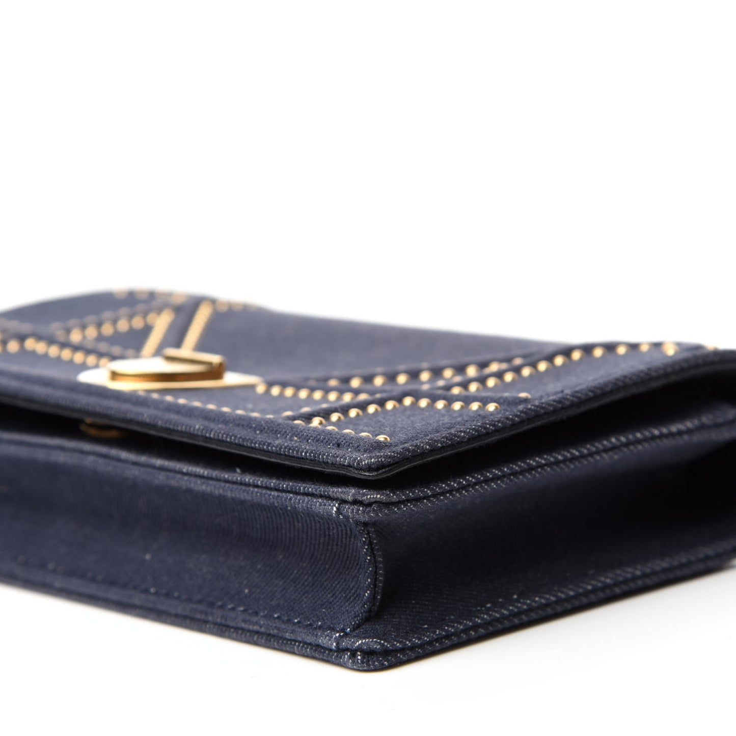 Denim Studded Diorama Wallet on Chain Pouch Blue