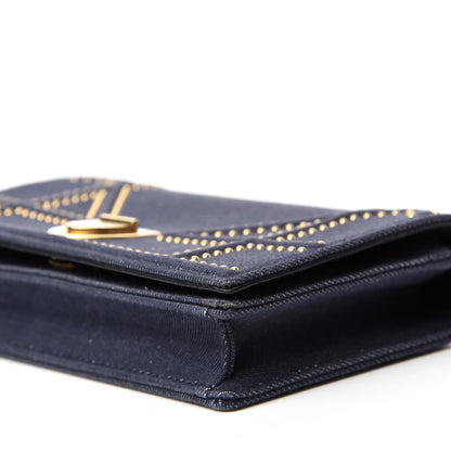 Christian Dior Denim Studded Diorama Wallet on Chain Pouch Blue 7 of 10