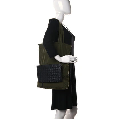 Bottega Veneta Nylon Nappa Intrecciato Convertible Tote Khaki Black 2 of 21