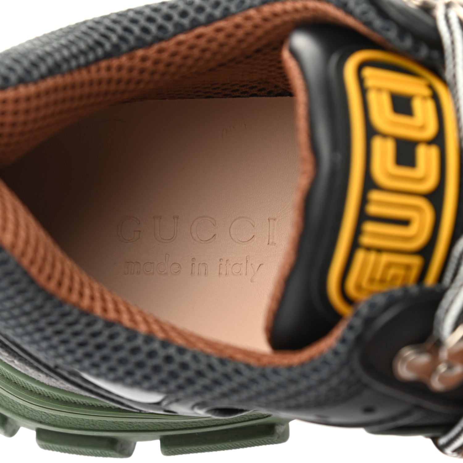 Gucci X SEGA Mesh Suede Calfskin Mens Flashtrek Sneakers 8 Loess Black Olive Green 7 of 8
