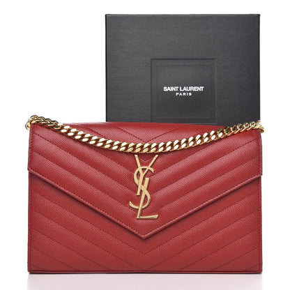 Saint Laurent Grain De Poudre Matelasse Chevron Monogram Chain Wallet Vermillion 12 of 12