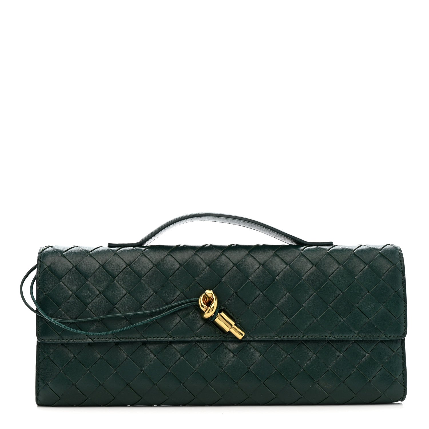 Bottega Veneta Nappa Intrecciato Long Andiamo Top Handle Clutch Emerald Green 1 of 10