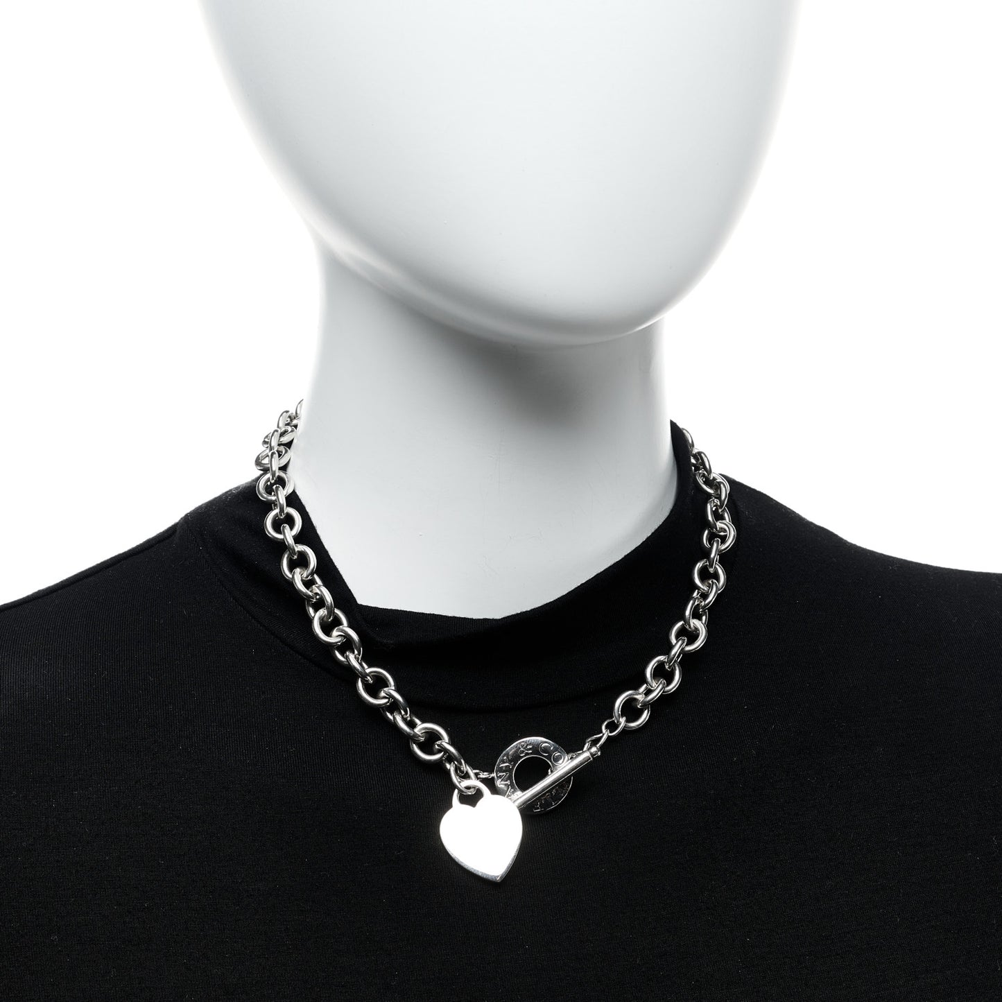Sterling Silver Heart Tag Toggle Necklace